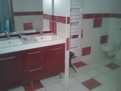 salle de bain rouge et blanche